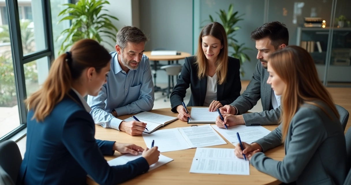 Equipe revisando acordo com clareza 