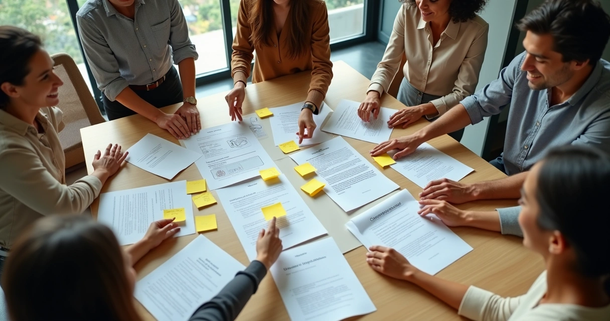 Equipe diversa criando acordo de convivência
