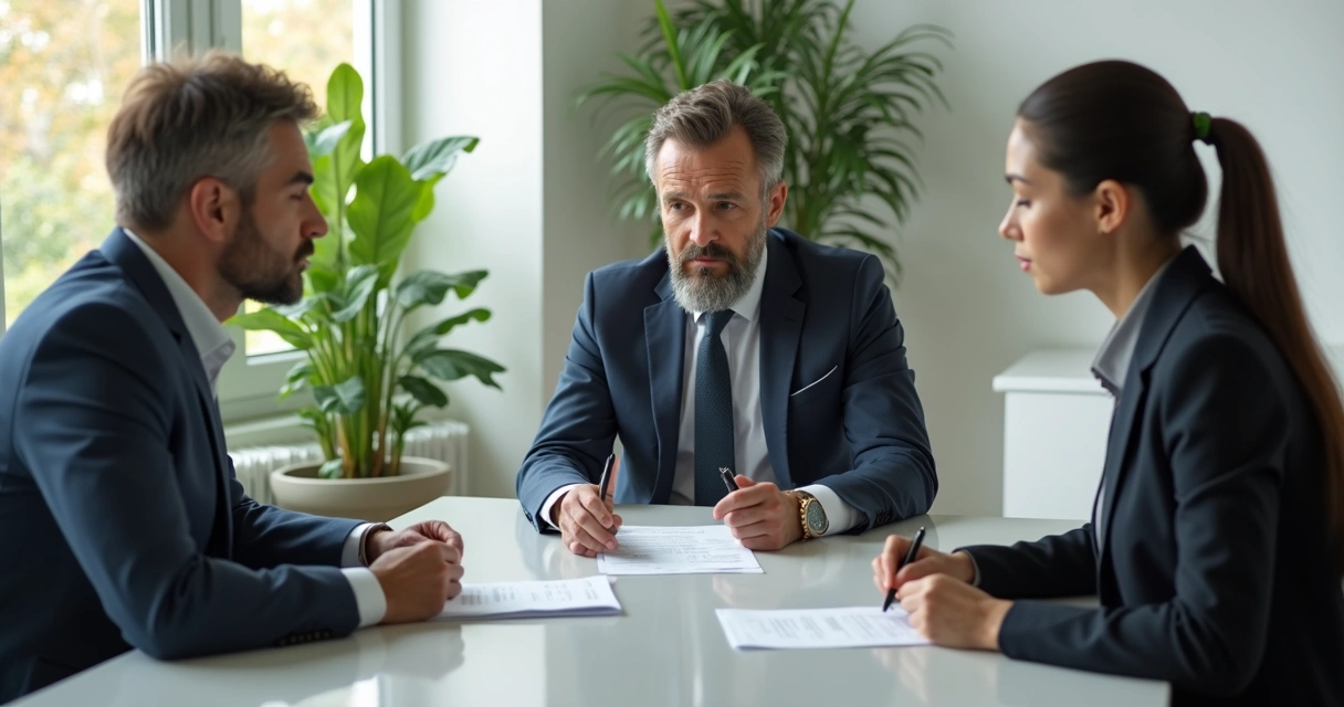 Pessoa negociando acordo financeiro com credor e consultor presente