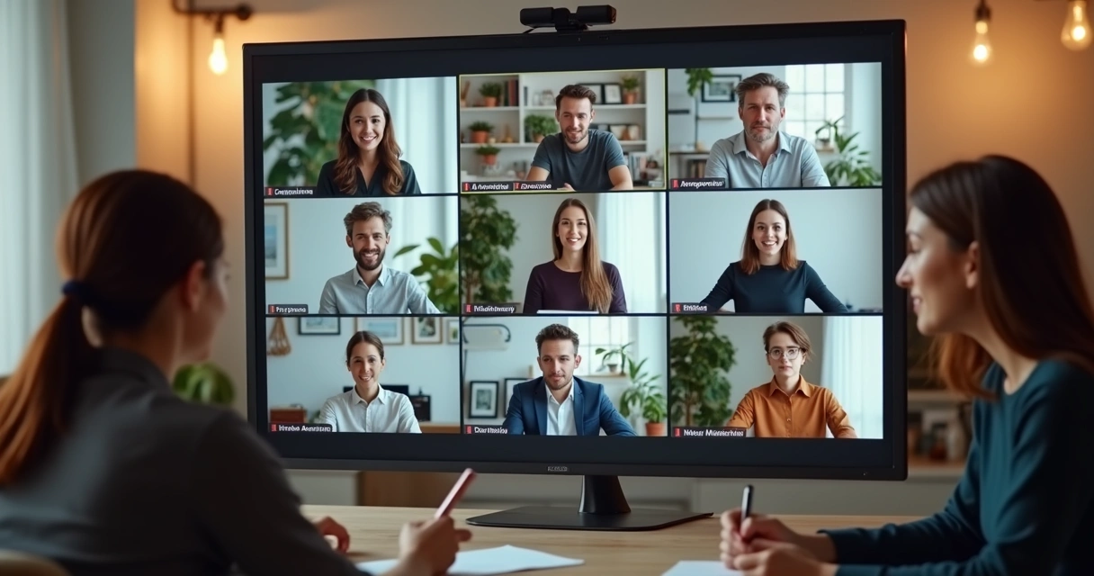 Equipe remota alinhando acordos em videoconferência