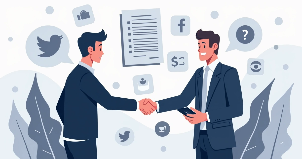 Aperto de mãos entre representante de marca e influenciador digital 