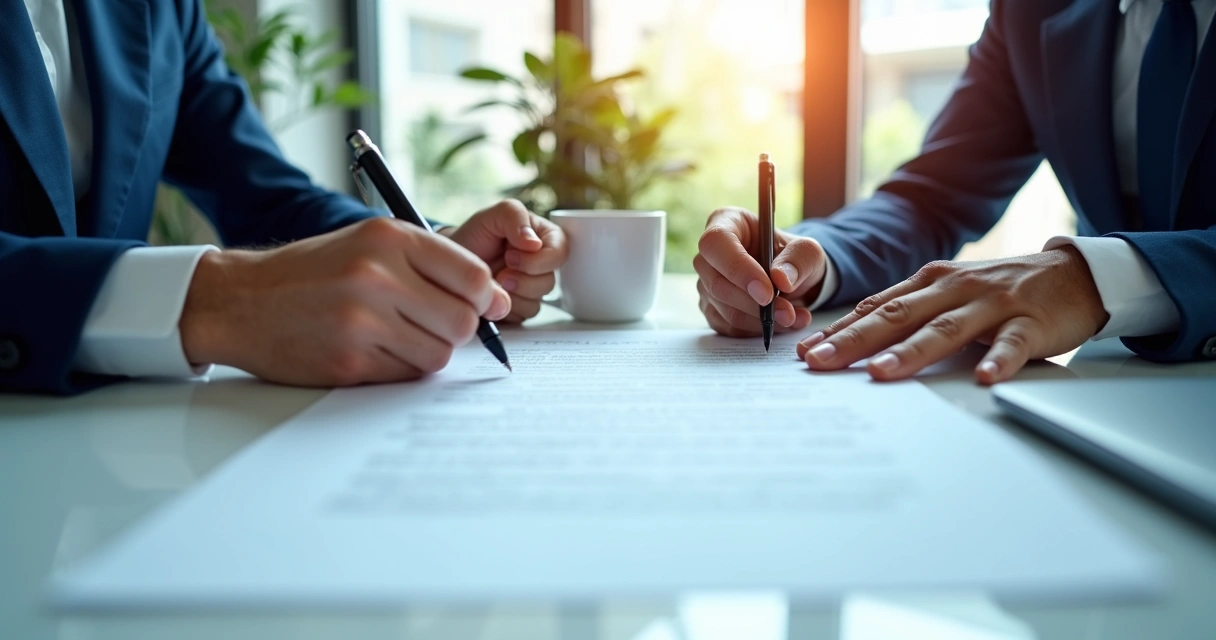 7 documentos obrigatórios antes de faturar nos EUA em 2026 1 Pessoa assinando acordo de sócios em mesa de escritório