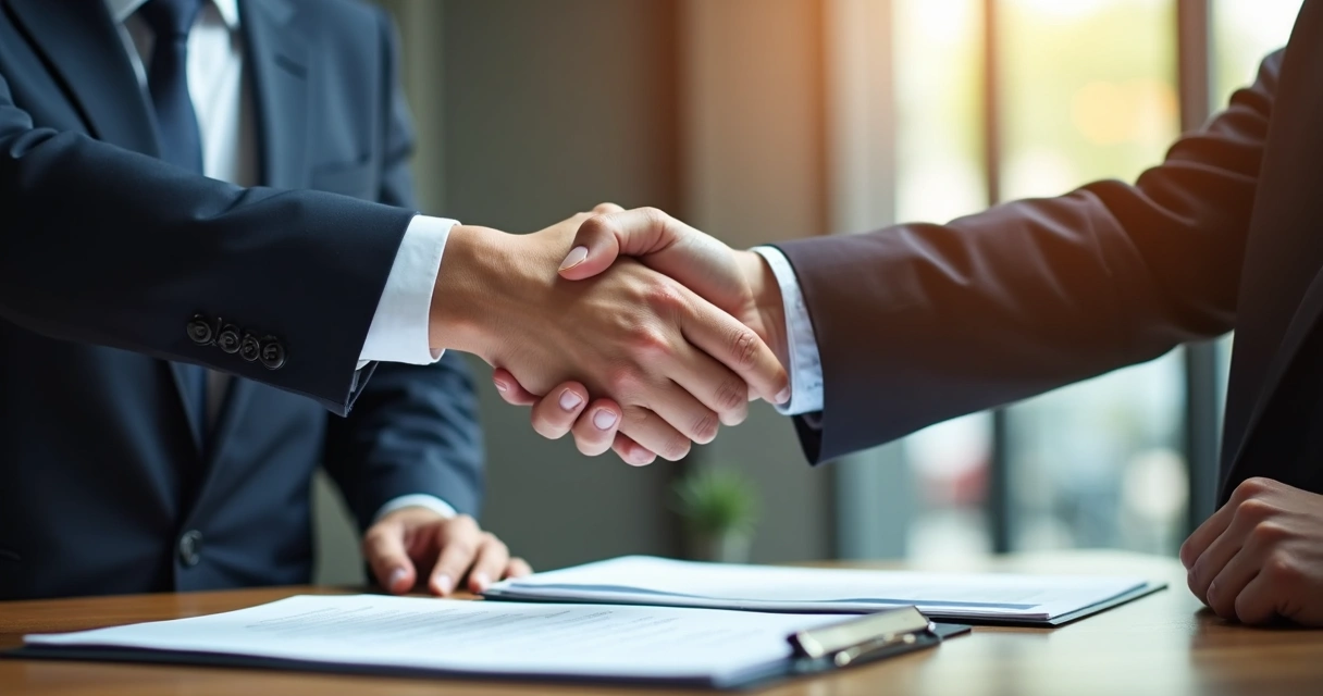 Dois familiares apertando as mãos em sinal de acordo 