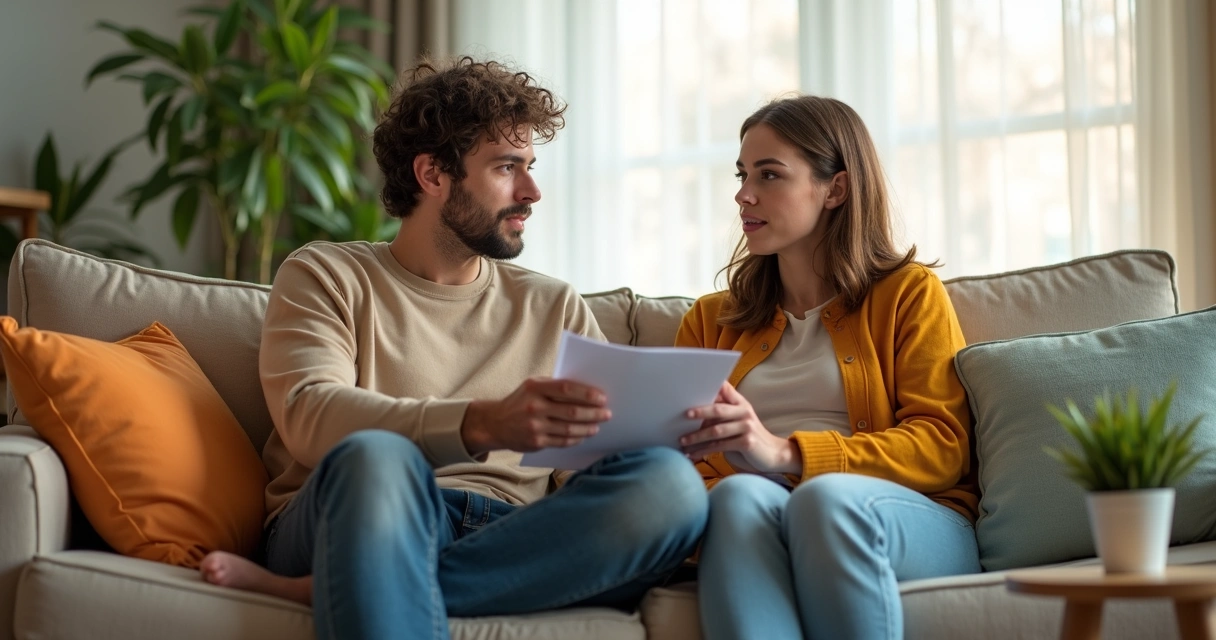 Participantes de reality fazendo acordo de tarefas com papel e caneta na sala 
