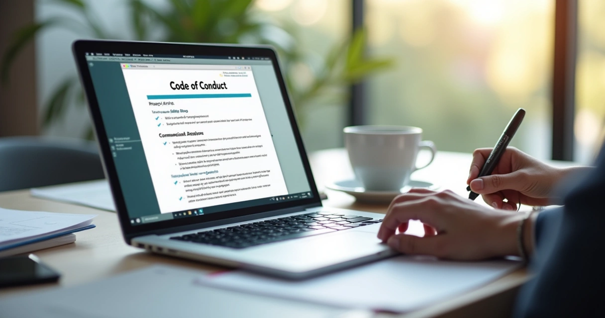 Documento digital de regras éticas em tela de notebook 