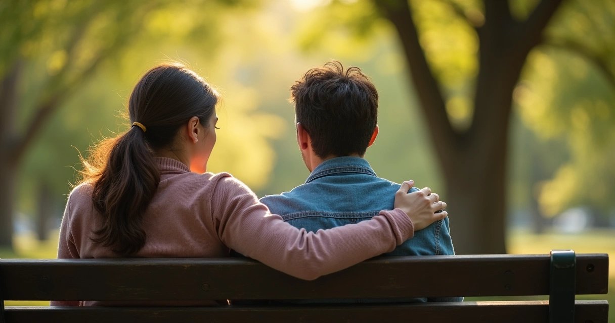 Someone comforting a friend by placing a hand on their shoulder
