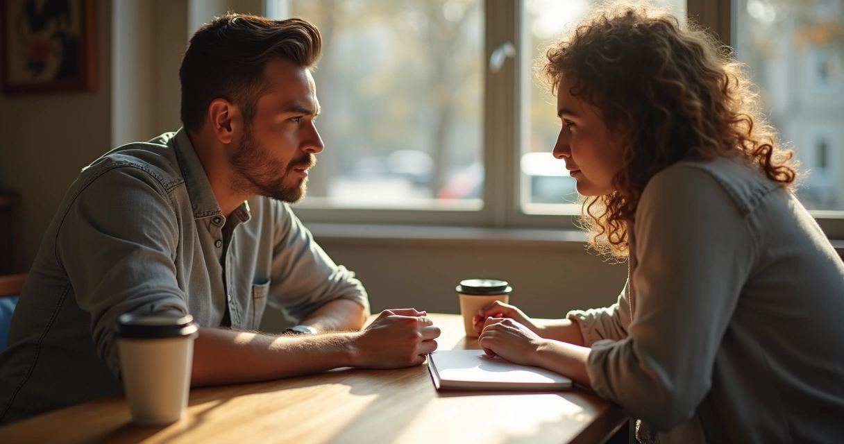 Two people in a conversation, showing empathy through active listening