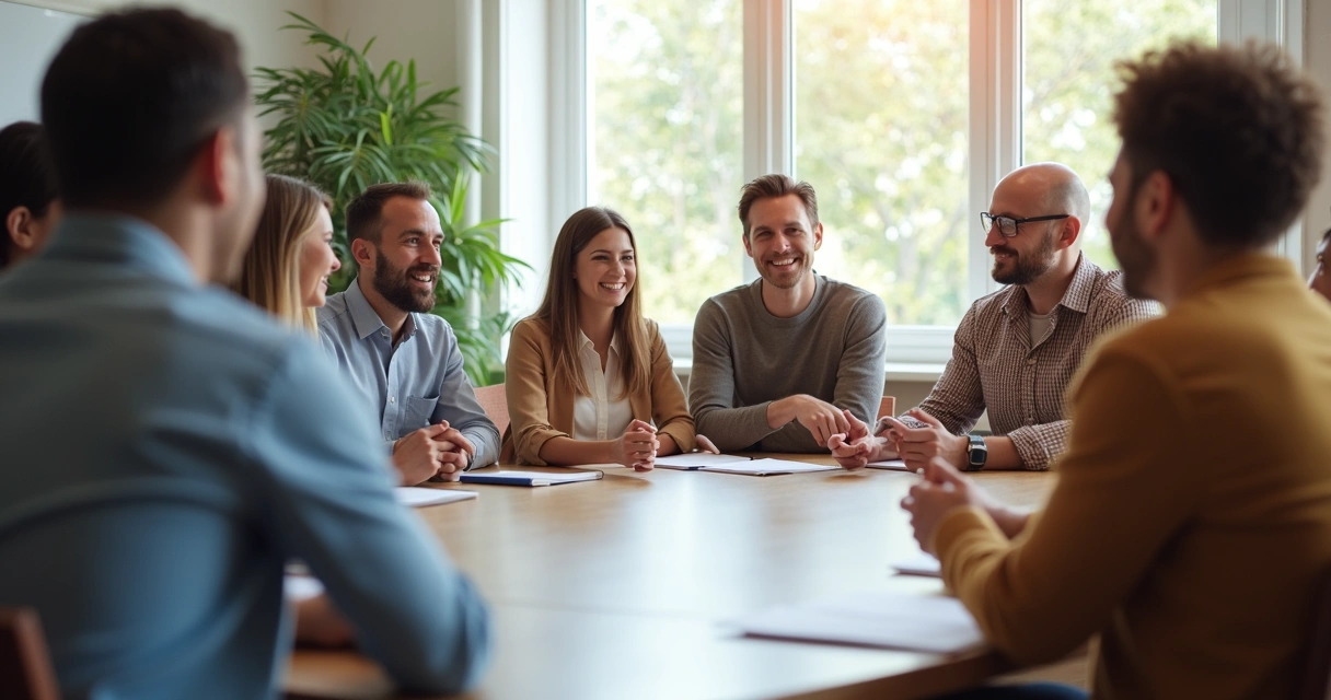 Group of people in a meeting practicing active listening and empathy