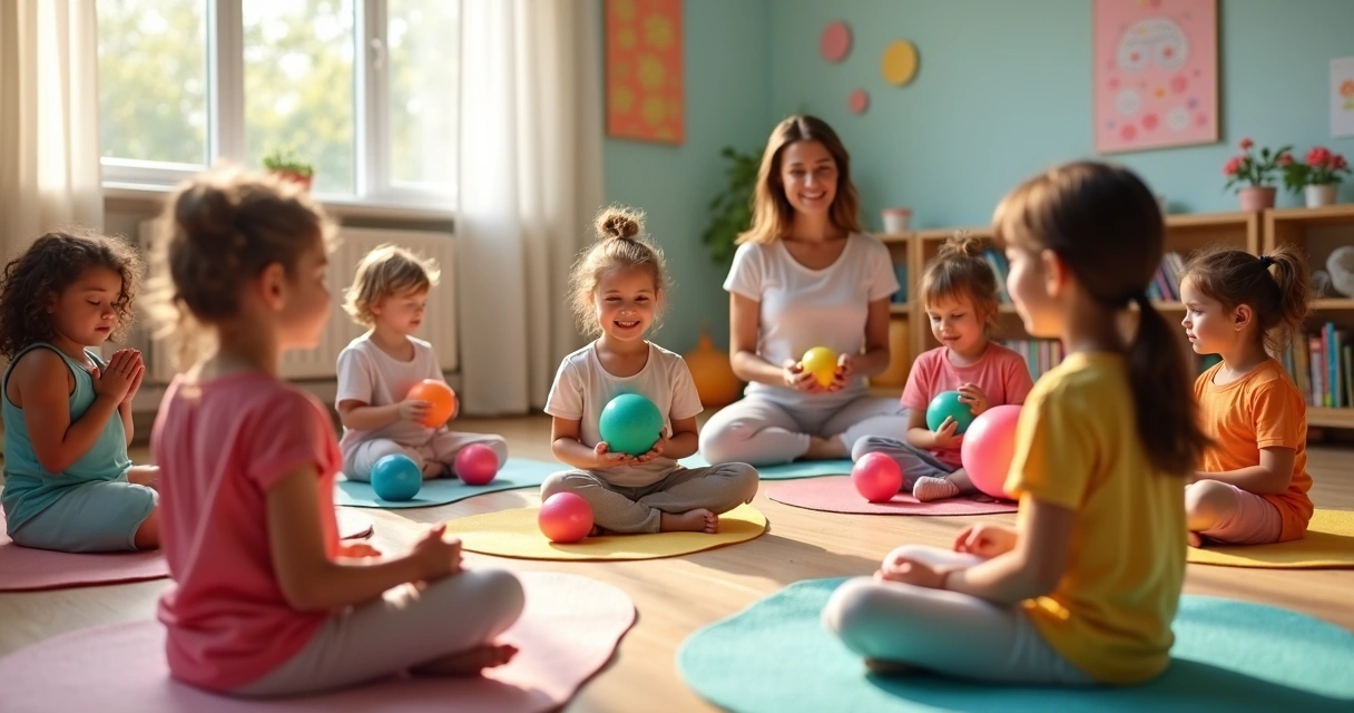 Niños participando en una actividad de mindfulness con colores 