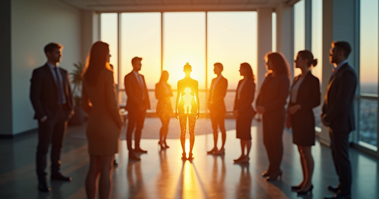 Personas conectadas con luz simbolizando el activo humano como valor central 