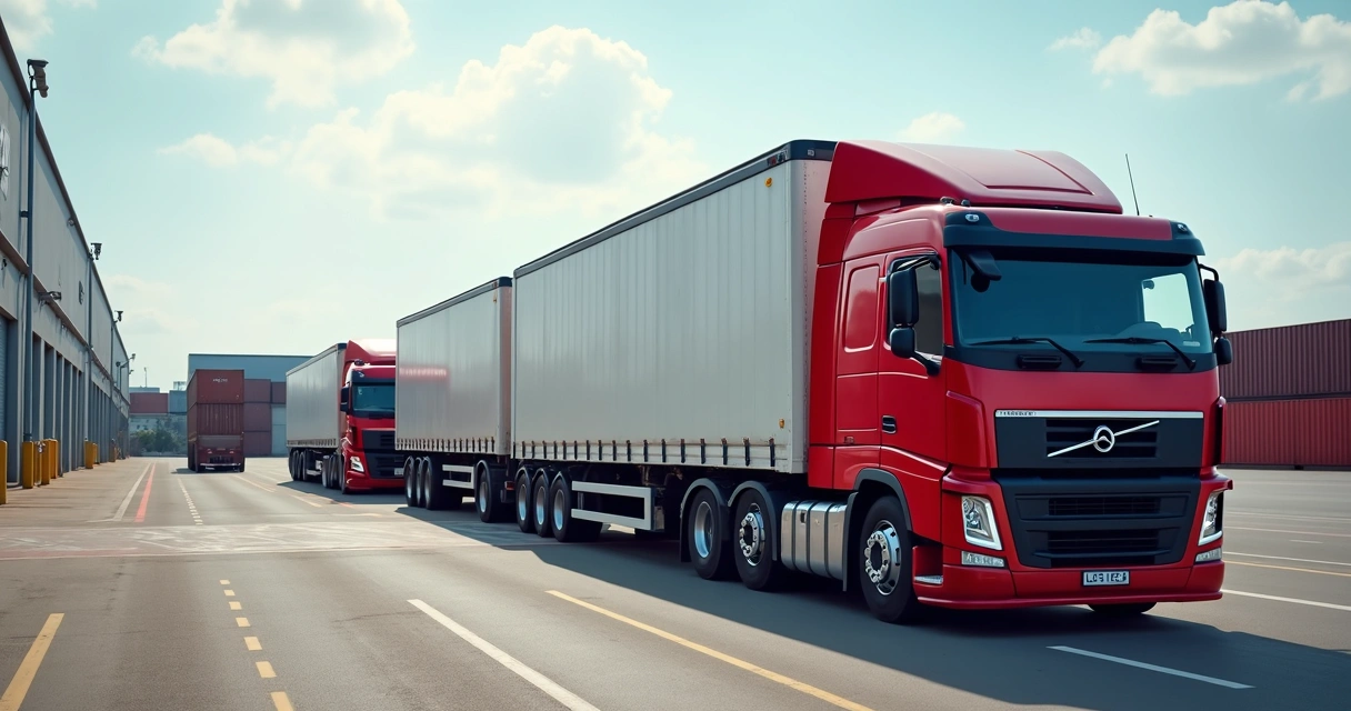 Caminhões Actros em pátio logístico 