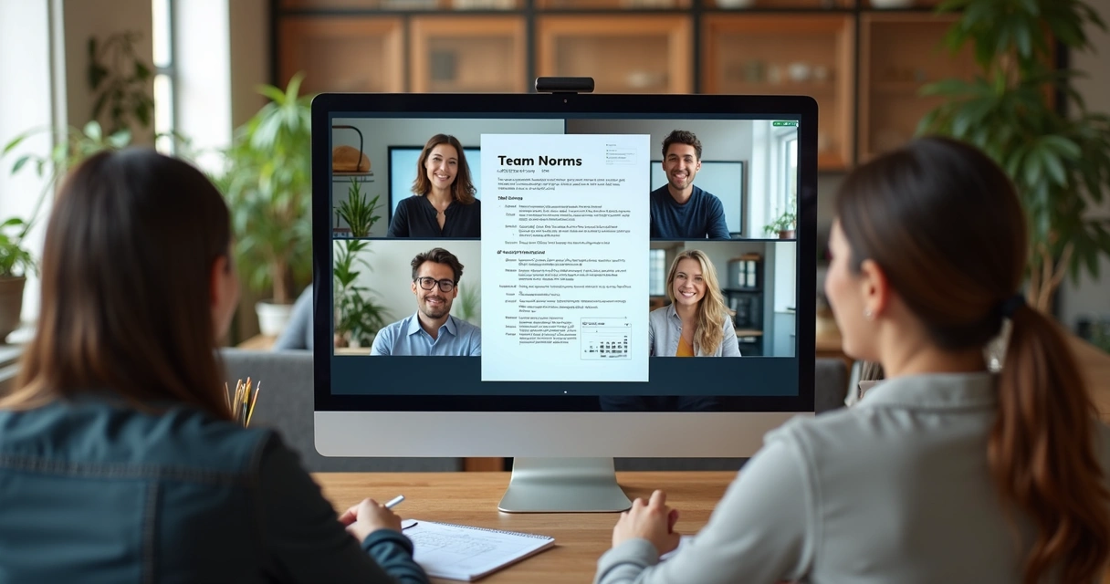 Equipo virtual revisando acuerdos de trabajo compartidos 