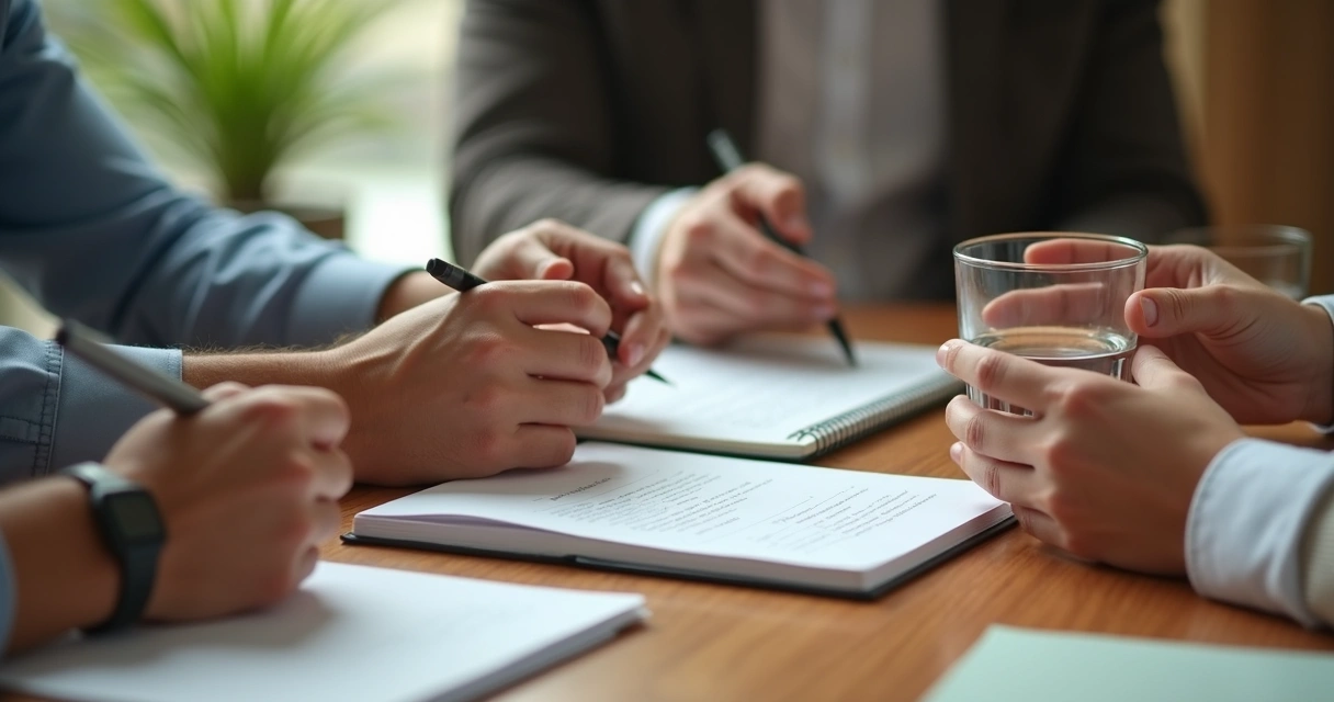 Manos tomando notas durante una conversación de reconciliación 