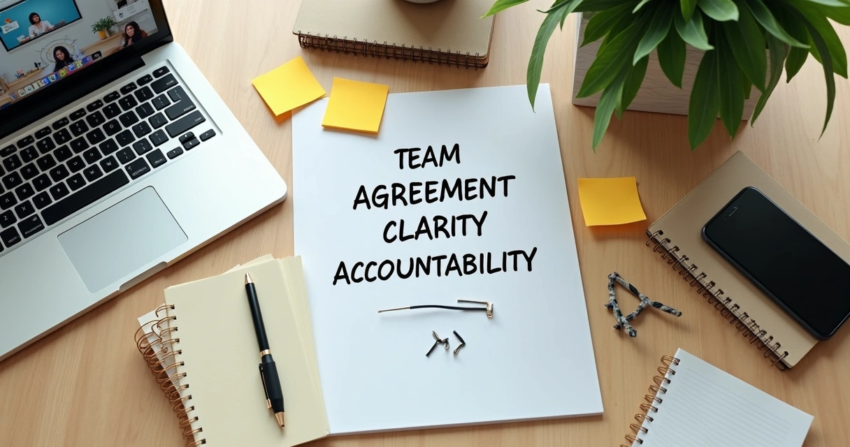 Notas adhesivas con valores y reglas de equipo remoto