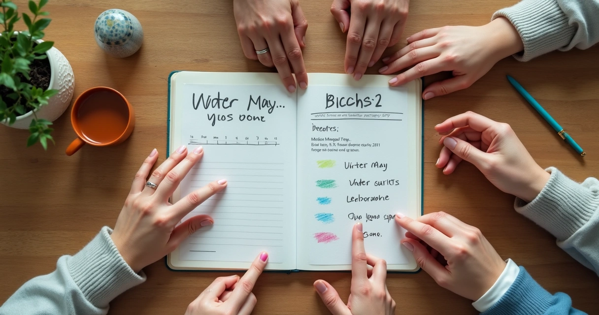 Cuaderno con acuerdos familiares sobre una mesa