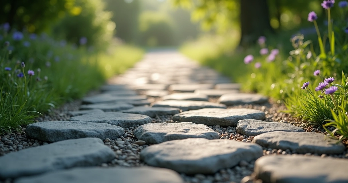 Várias pedras pequenas formando um caminho em perspectiva 
