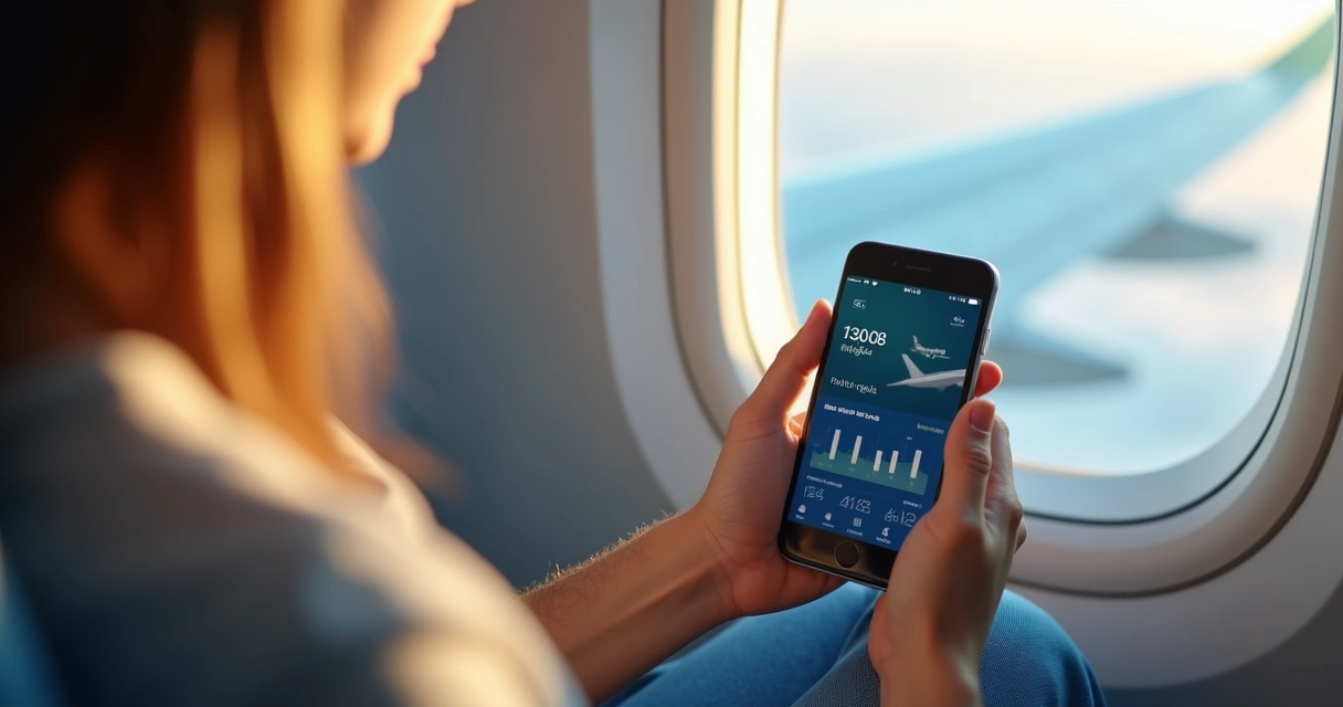 Viajante usando app de passagens aéreas para acumular milhas em voo nacional 