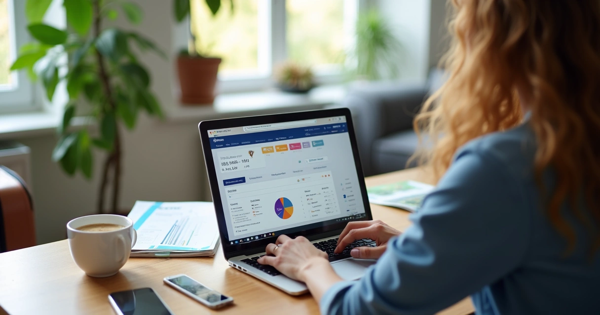 Pessoa analisando extrato de milhas em notebook 