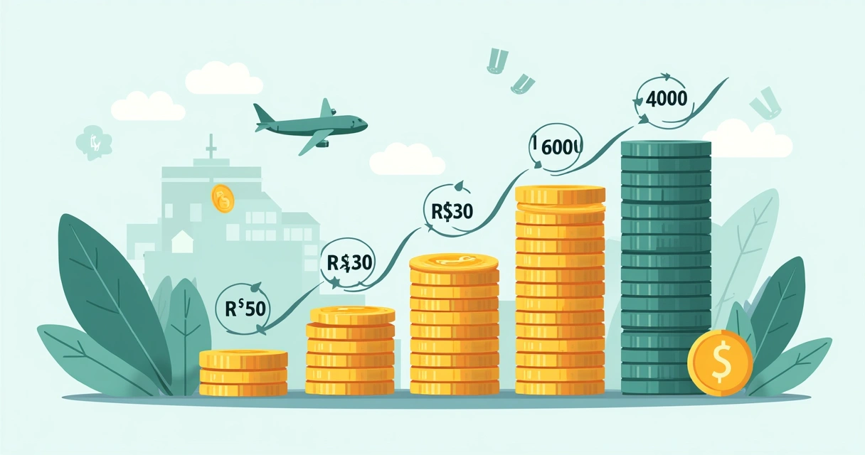 Simulação do acúmulo acumulado de dinheiro guardado semanalmente 