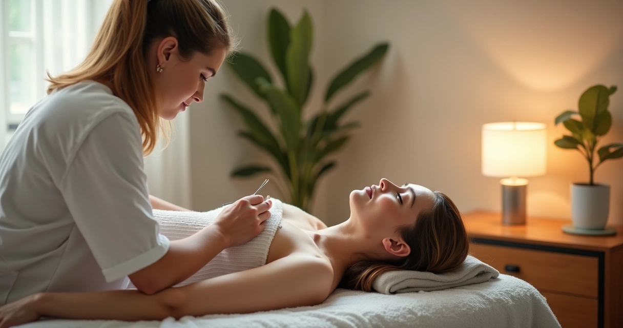 Paciente com câncer recebendo acupuntura 