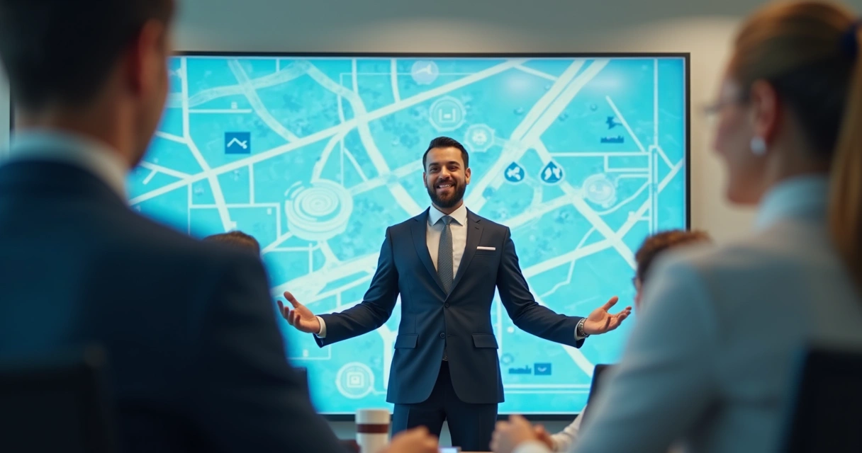 Profissional mudando de direção com confiança em ambiente moderno de trabalho 