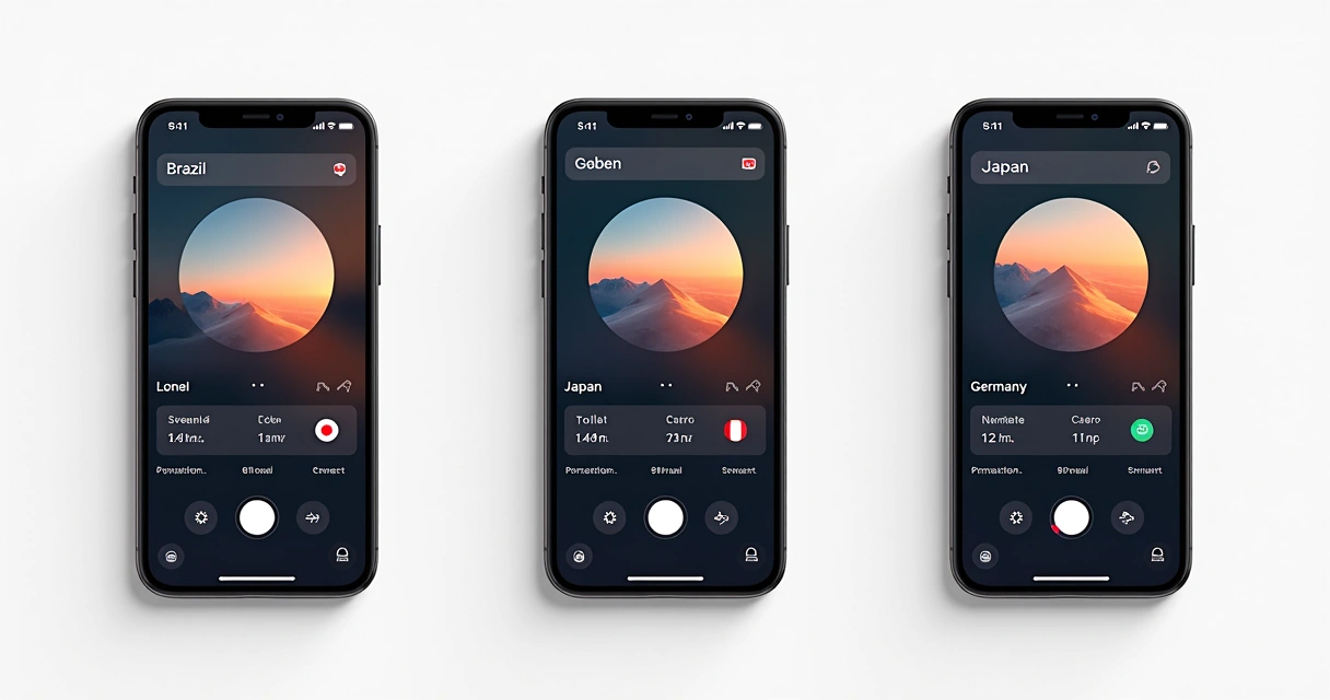 Telas mostrando adaptações de um mesmo design para diferentes países 