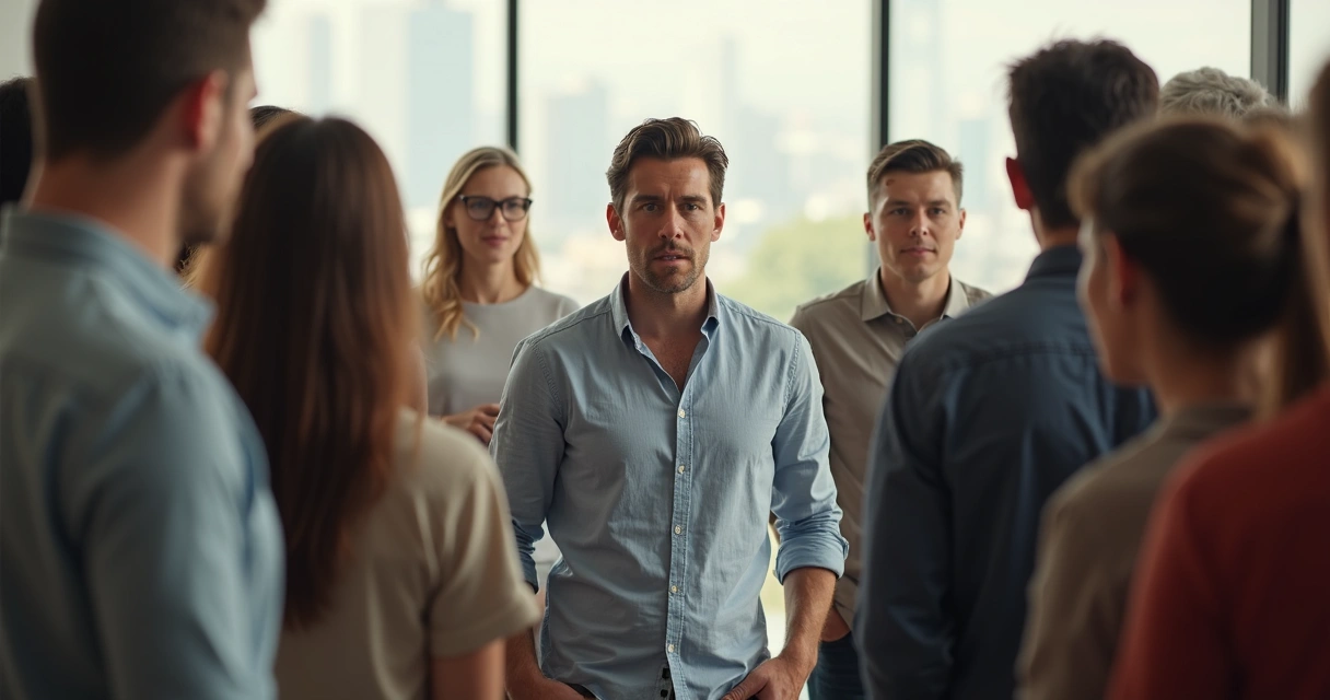 Pessoa ajustando postura entre dois grupos distintos 