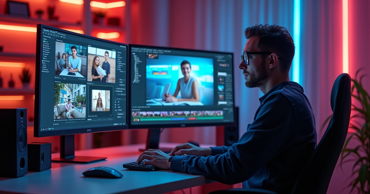 Criador adaptando vídeo longo em cortes curtos para redes sociais 
