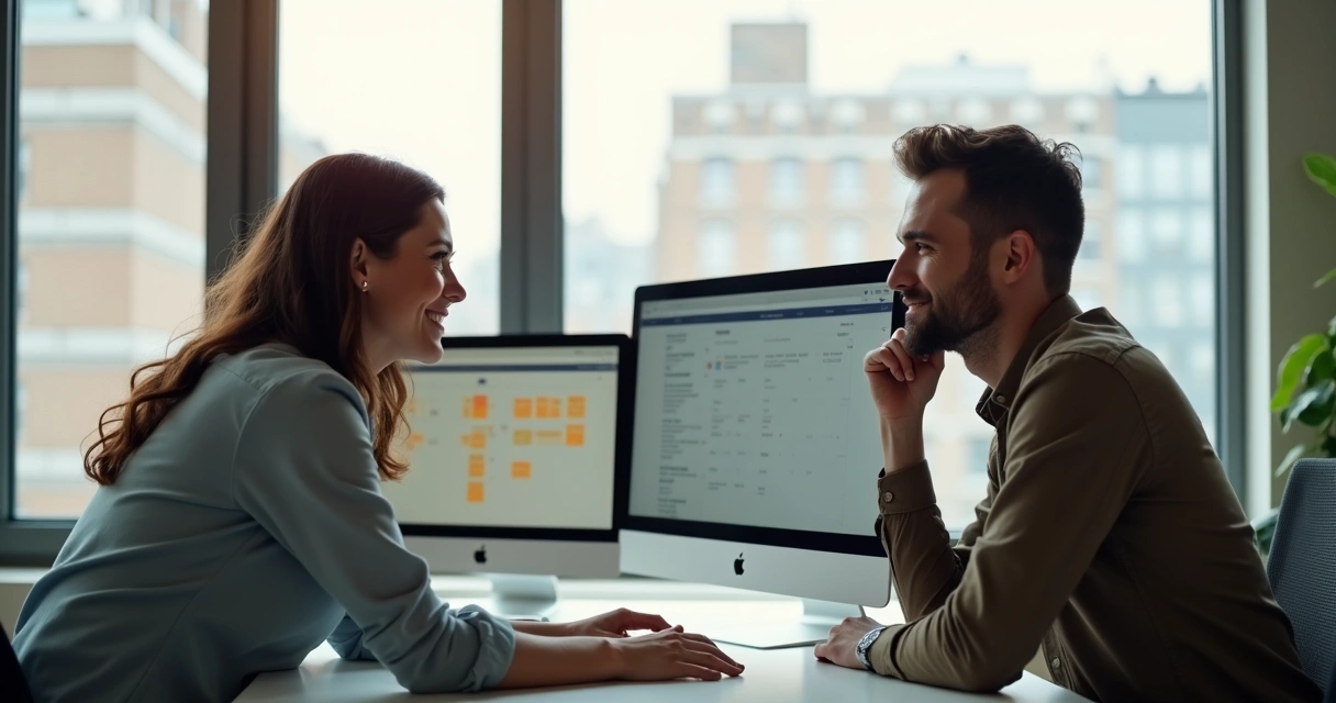 Colaborador recibiendo apoyo en nueva oficina