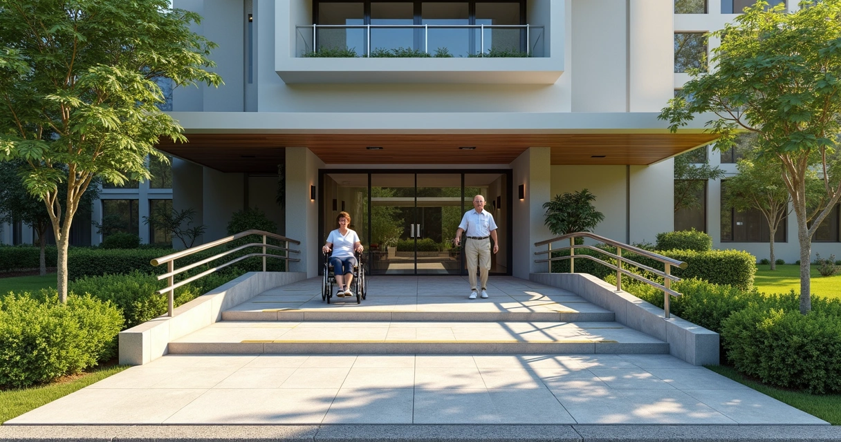 Rampas de acesso em entrada de prédio residencial de Campinas 