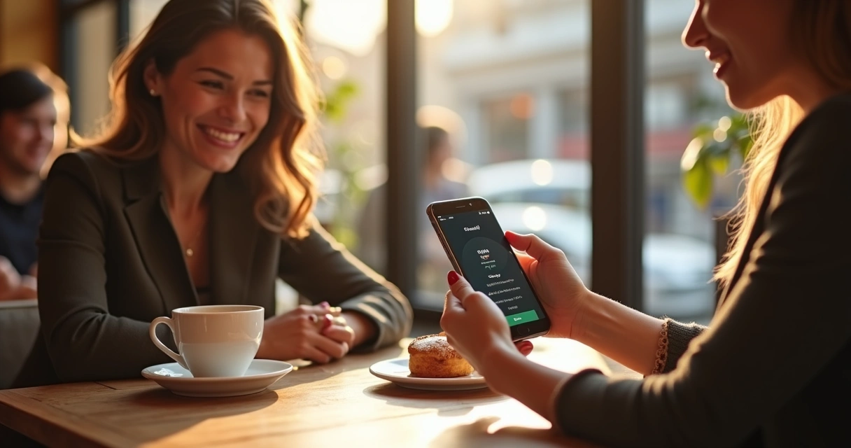 Mulher usando smartphone para pagar conta com Real Digital