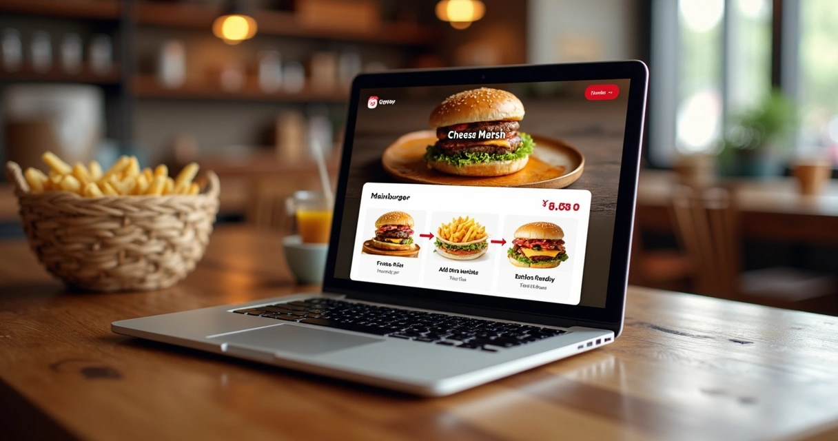 Adicionais de comida exibidos em cardápio digital em tela de notebook 