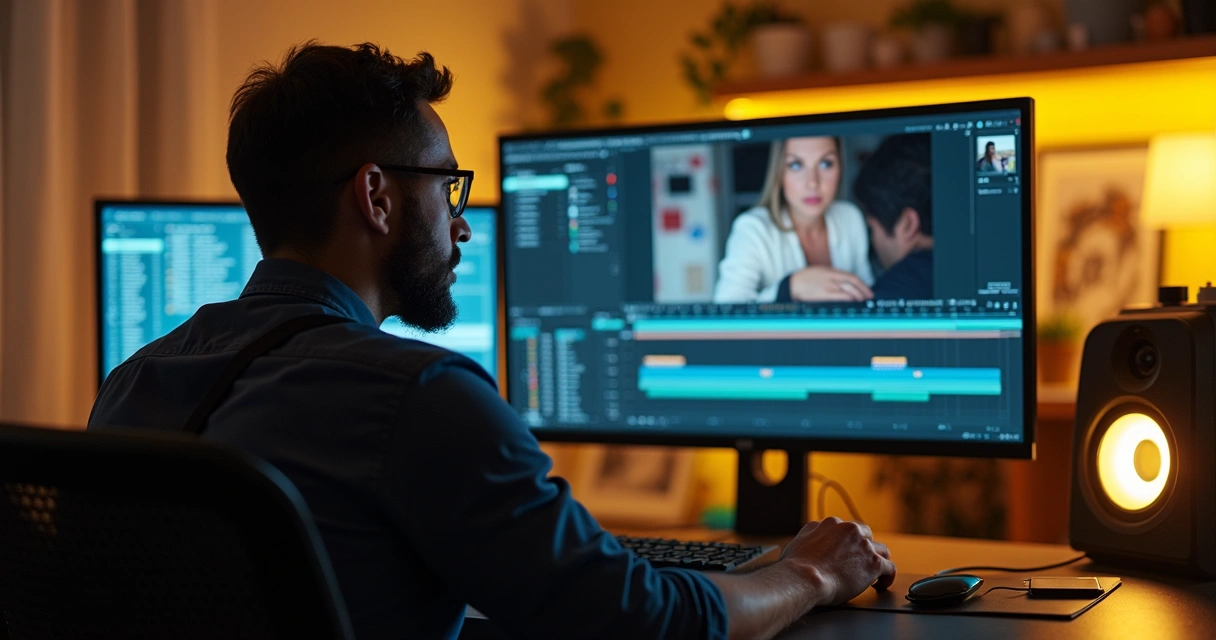 Editor viewing video with subtitles 