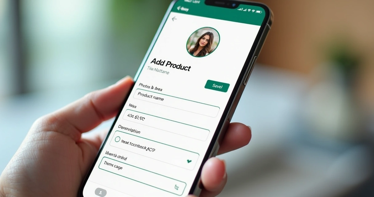 Tela de cadastro de produto no WhatsApp Business 
