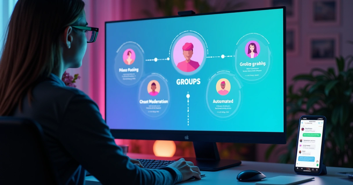 Administrador usando plataforma digital para aprovar membros e controlar grupo no WhatsApp 