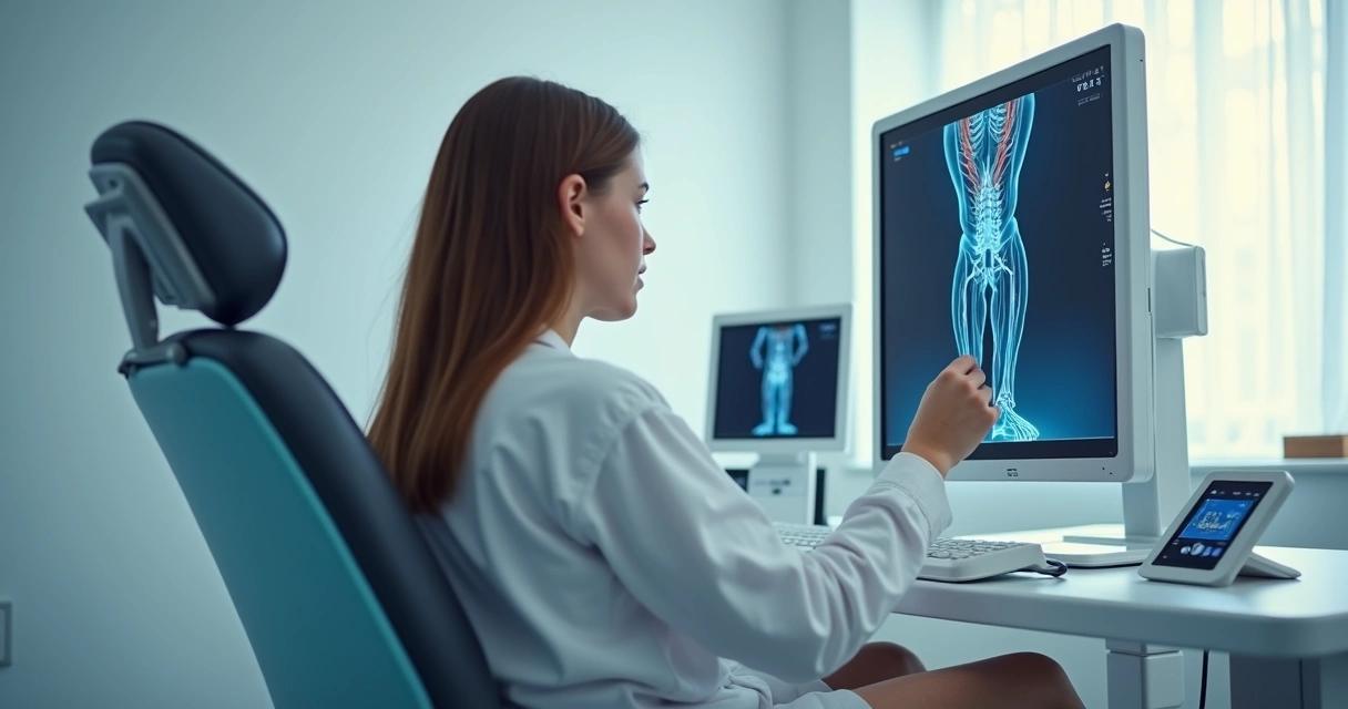 Adolescente em avaliação das pernas com médico vascular 