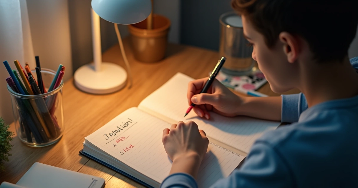 Adolescente escrevendo emoções em diário