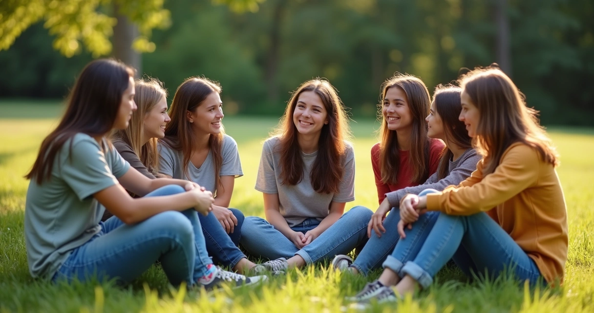 Adolescentes sentados en círculo apoyándose entre sí