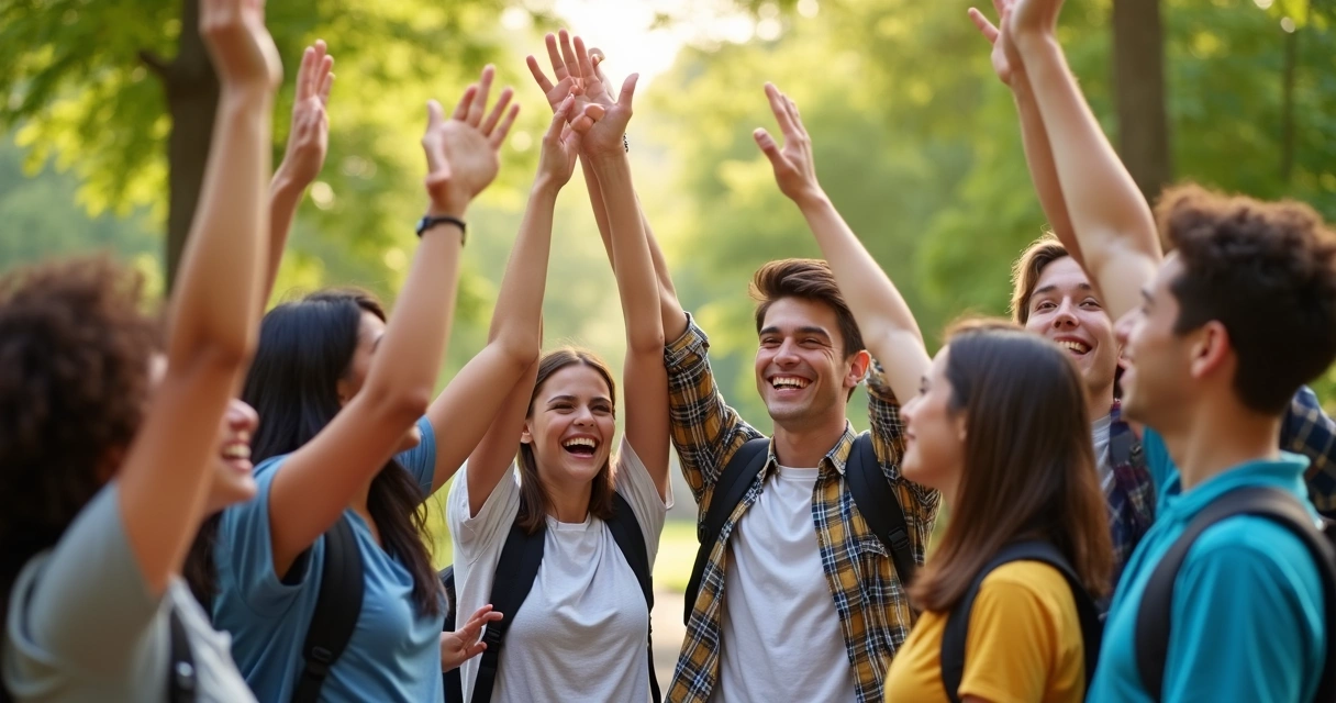 Grupo de adolescentes comemorando uma conquista juntos 