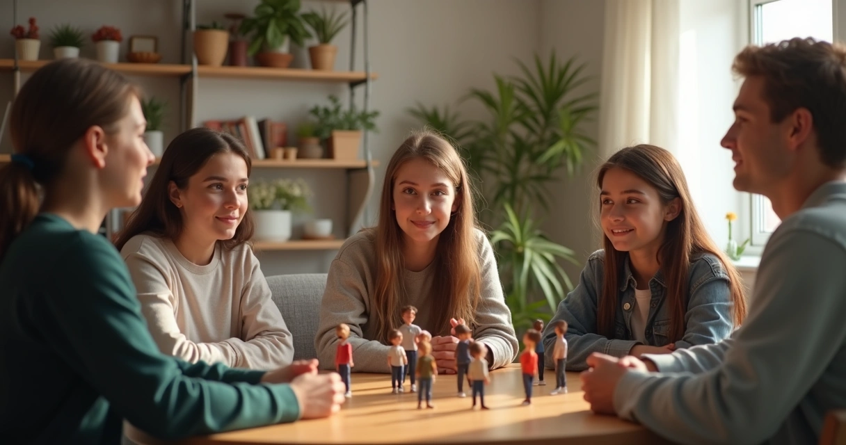 Jóvenes participando en dinámica de constelación familiar 