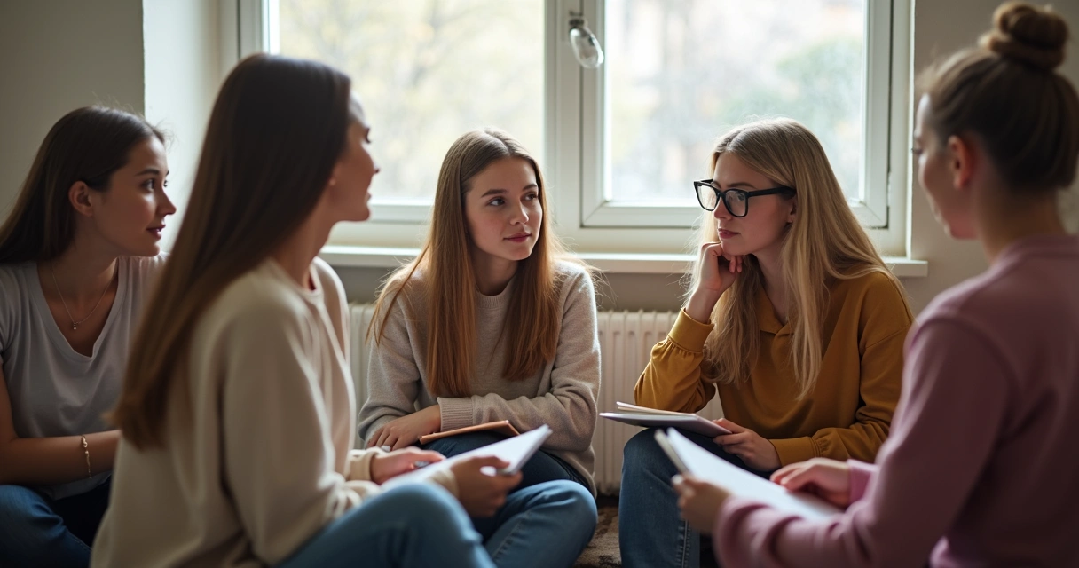 Adolescentes sentados em roda refletindo juntos 