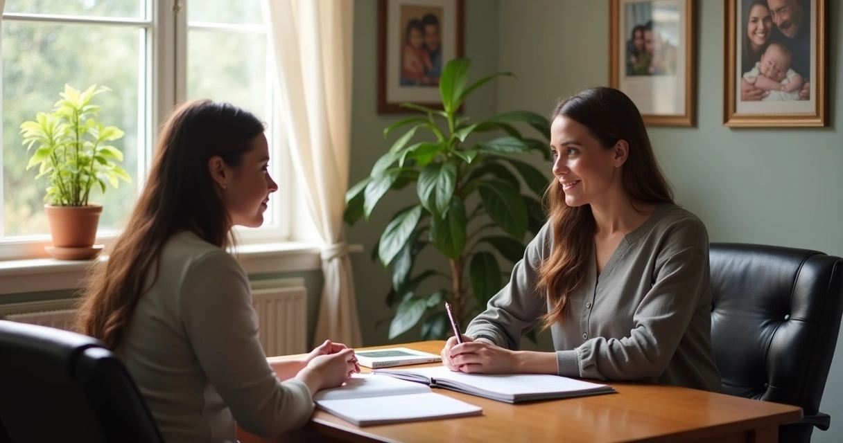 Adoption counselor meeting couple in office 