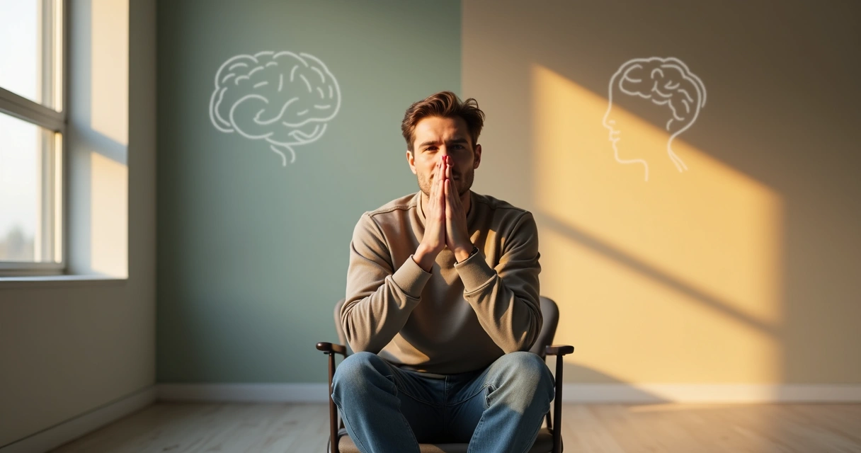 Adulto pensativo frente a un camino dividido entre bloqueo emocional y crecimiento 