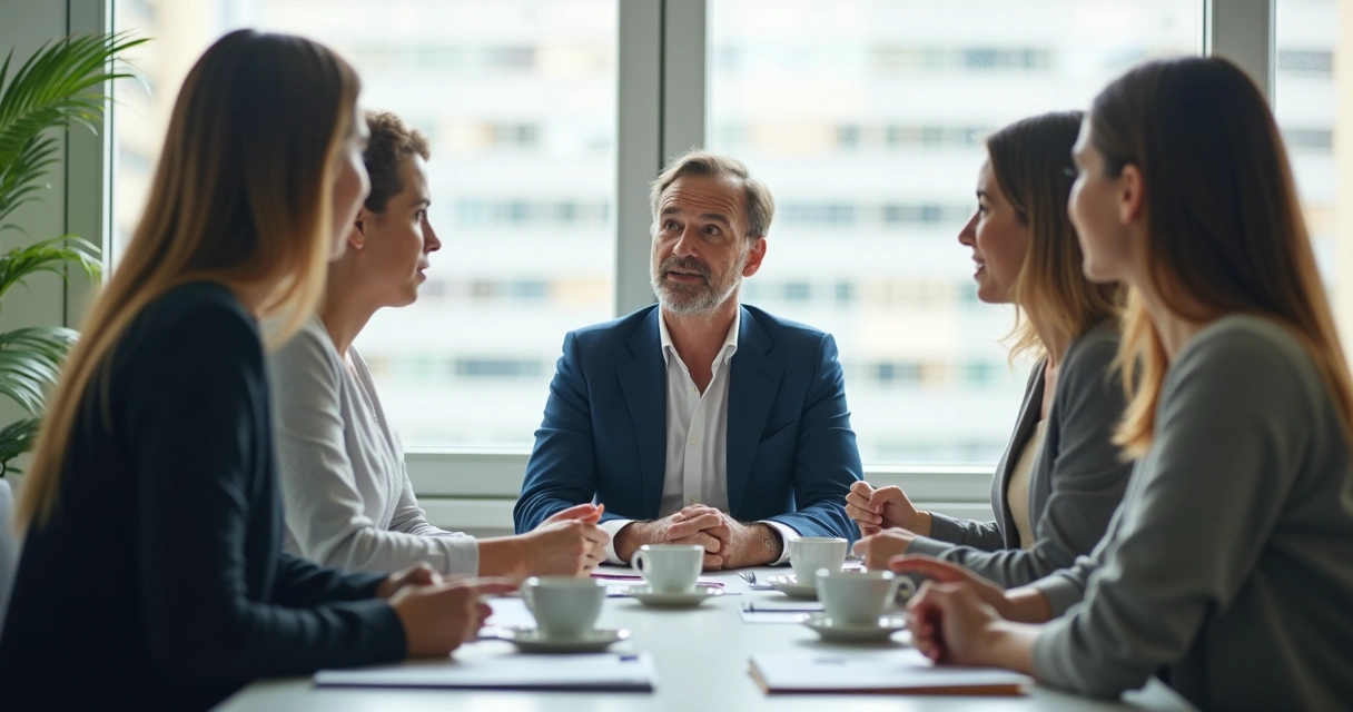 Pessoa adulta falando com confiança em reunião de trabalho