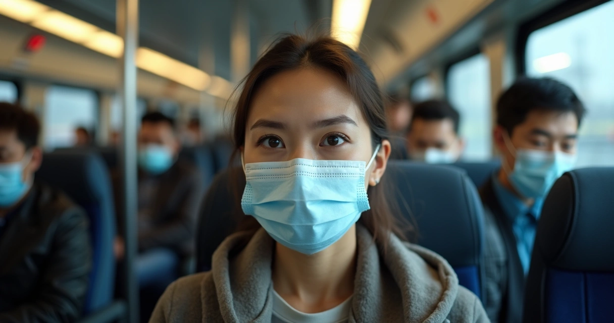 Pessoa adulta usando máscara protetora facial em transporte público