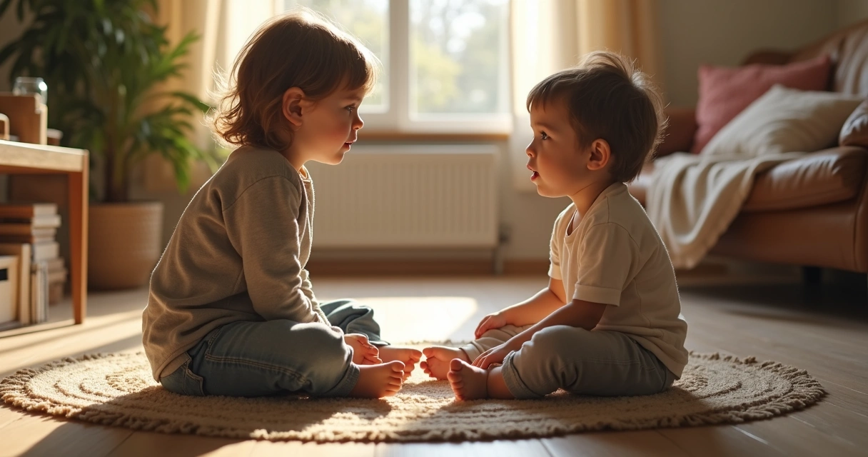 Adulto y niño sentados uno frente al otro dialogando en confianza y tranquilidad 