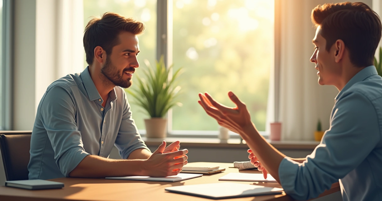 Adulto conversando y estableciendo límites en una reunión 