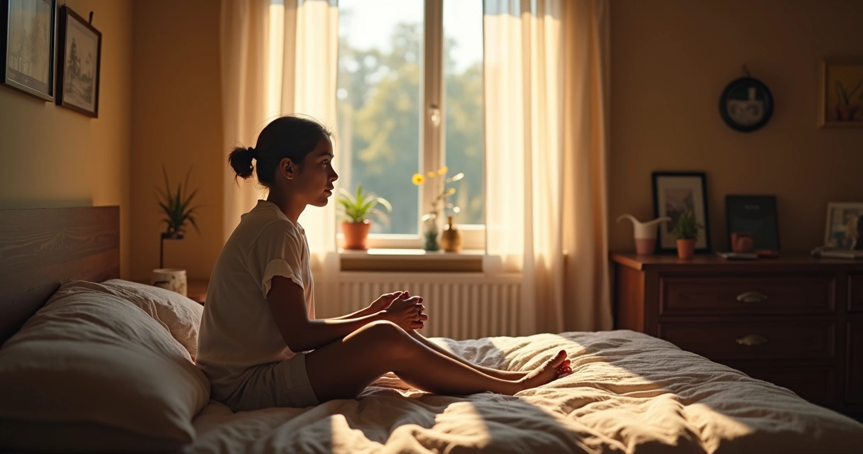 Adulto olhando pela janela, pensativo 