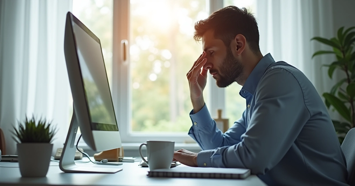 Pessoa com sono à mesa de trabalho 