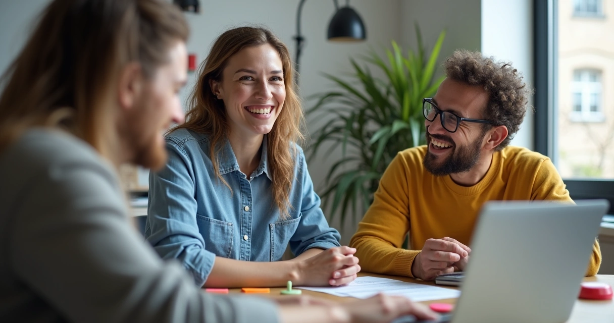 Adultos conversando em ambiente de trabalho, representando diversidade neurológica 